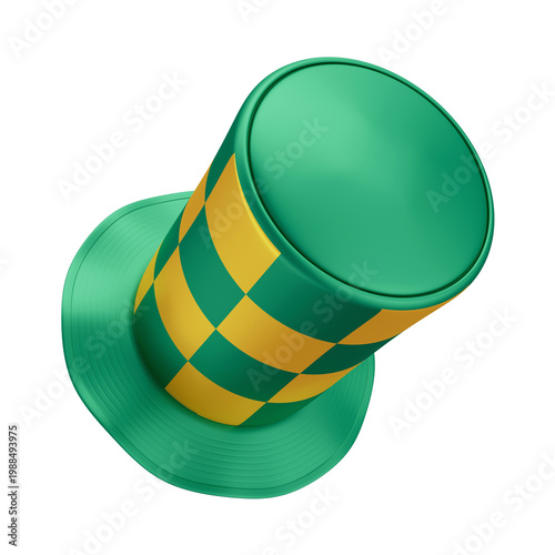 3D Asset - Green and Yellow Top Hat Brazilian Fan with Isolated Background