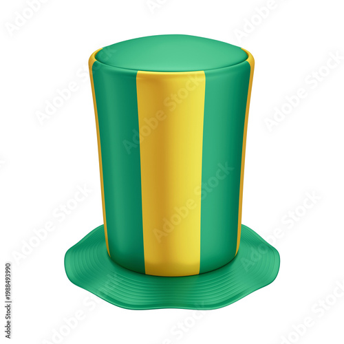 3D Asset - Green and Yellow Top Hat Brazilian Fan with Isolated Background