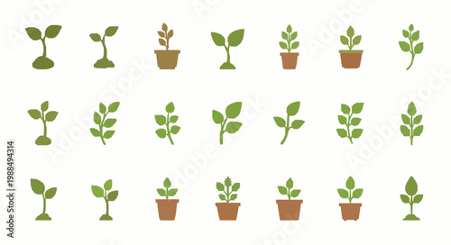 Plant Icon Vector Set EPS10 Botanical Leaf Sprout Nature Illustration Collection