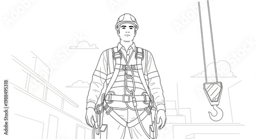 Safety harness and rope system for construction worker.