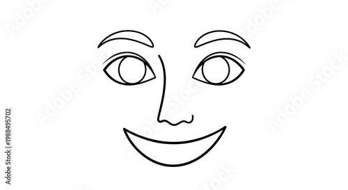 A simple line drawing of a smiling face with eyebrows and eyes.