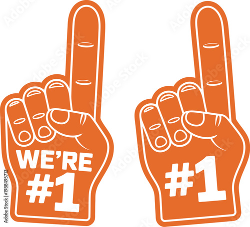 Orange Foam Finger Number One Vector Illustration, Sports Fan Merchandise for Team Spirit, Victory Celebration, and Enthusiastic Cheering Concept Design