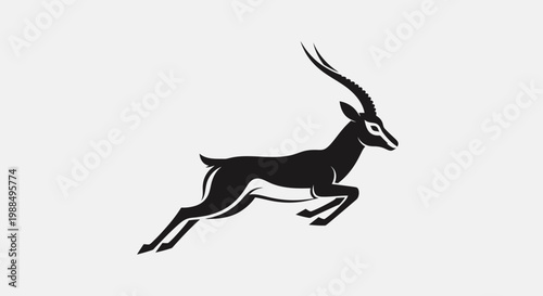 Black jumping antelope silhouette vector logo on white background