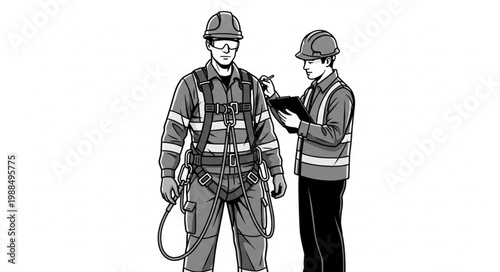 Safety inspection of a construction workers safety harness.