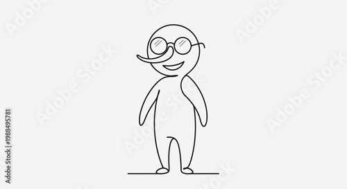 A smiling cartoon character with glasses.