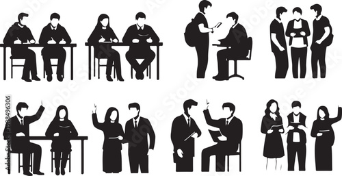 Business People Icons, Office Workers, Meeting Silhouettes, Corporate Team Vector Set