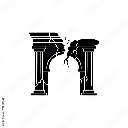 Ancient Ruined Archway Silhouette Vector Illustration.
