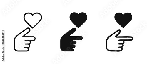 Finger Pointing to Heart Icon Set for Favorites and Social Media Like