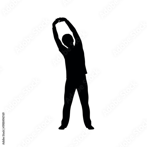 Man stretching arms up high.