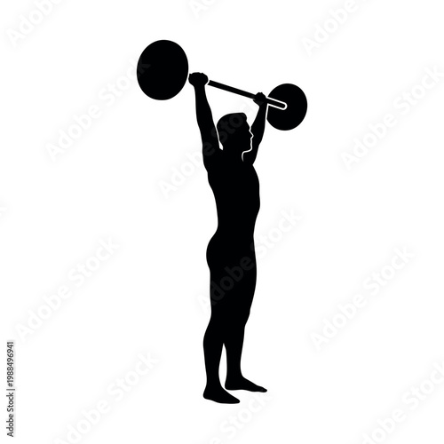 Silhouette of a Man Lifting Weights Overhead.