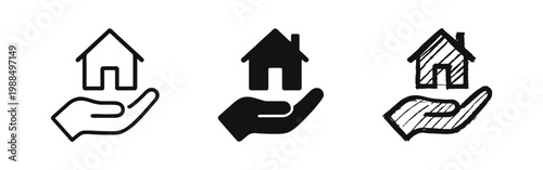 Hand Holding House Icon Set for Real Estate and Home Insurance