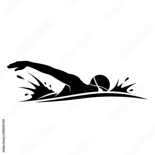 Silhouette of a Swimmer in Action.