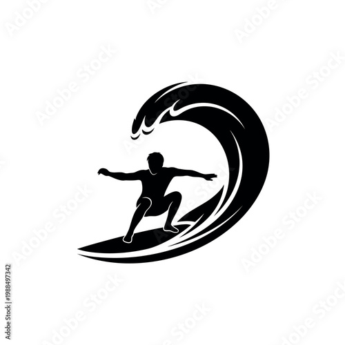 Silhouette of a Surfer Riding a Wave.