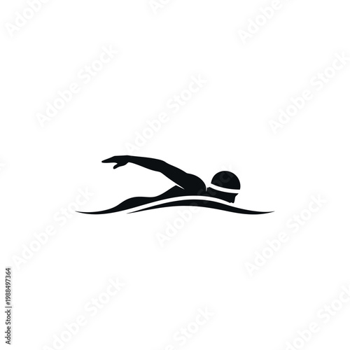 Silhouette of a swimmer performing the freestyle stroke in water.