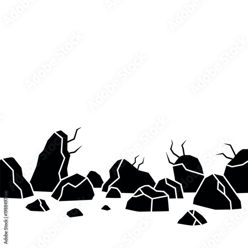 Stylized Black and White Rocks and Debris Border.