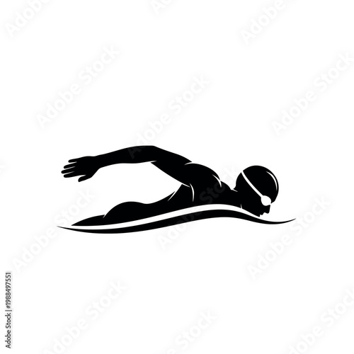 Swimmer in swimming cap diving forward.