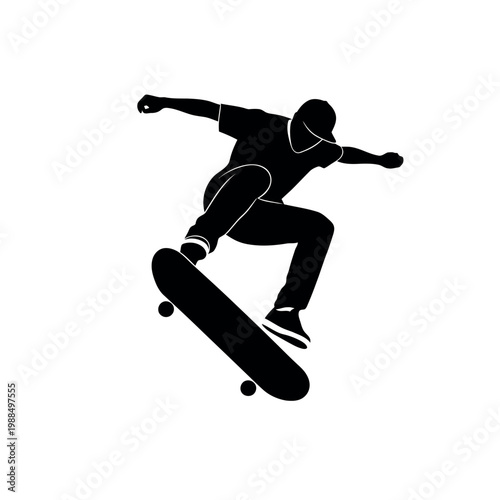 Teenager performing skateboard trick aerial.