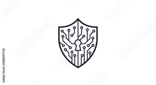 A shield with circuit board design.