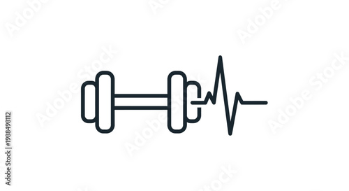 Fitness motivation with dumbbell and heartbeat line.