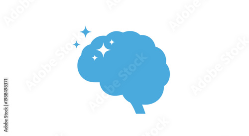 A blue brain with sparkles and stars.