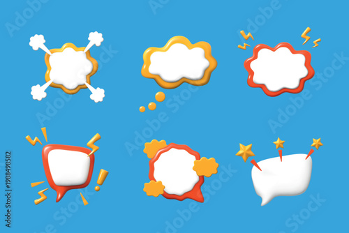 3D comic bubble. Surprise speech effect. Pop frame like bomb bang shape. Dynamite boom. Wow sound explosion. Expression message. Blast puff cloud. Blank sticker. Vector elements set