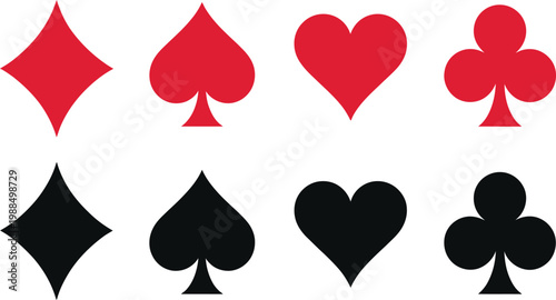 Playing Card Vector Set, Professional Illustration Showcasing Casino Card Deck Elements, Hearts, Spades, Clubs, and Diamonds for Gambling, Poker, and Game Design