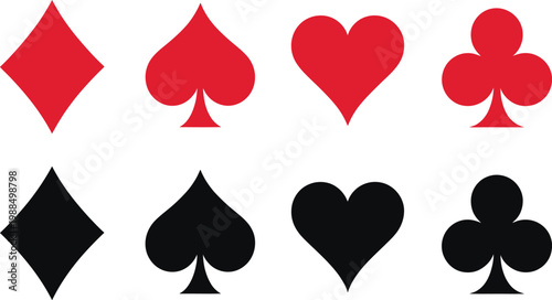 Playing Card Vector Set, Professional Illustration Showcasing Casino Card Deck Elements, Hearts, Spades, Clubs, and Diamonds for Gambling, Poker, and Game Design