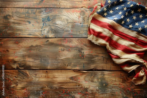 United States Flag On Wooden Background