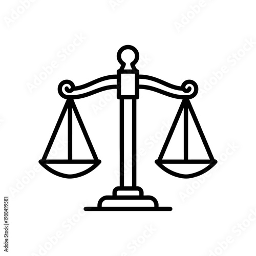 Justice scales icon. Thin line balance of justice for law firm and court design.