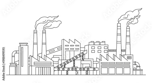 Industrial factory complex with smoking chimneys illustration.