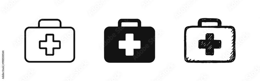 Fototapeta premium First Aid Kit Briefcase Icon Set for Emergency Medical Supplies