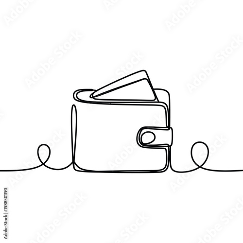 Single line drawing of a wallet with credit cards inside, representing finance business and money management concept.