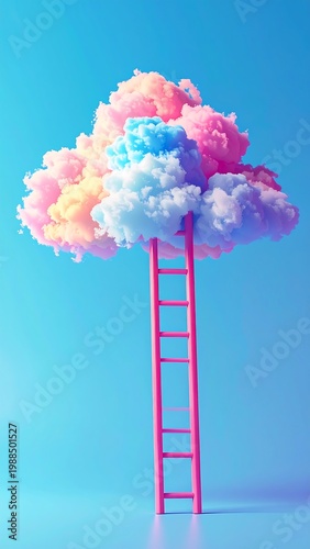 Dreamy pastel cloud on pink ladder.