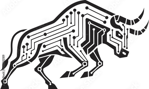Horse silhouette vector illustration with futuristic circuit board technology pattern digital electronic design background