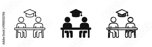 Students Studying at Desk Icon for Classroom and Educational Learning Environment