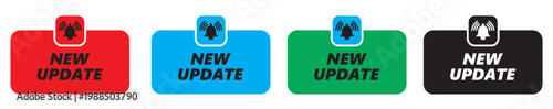 New update banner with notification bell announcement alert vector illustration.