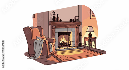 Cozy room with fireplace, armchair, and side table