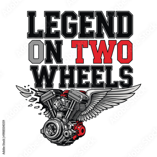 Legendary motorcycle design with wings and engine on white background design