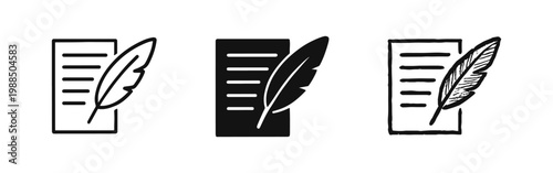 Document with quill pen and classic literature icon set