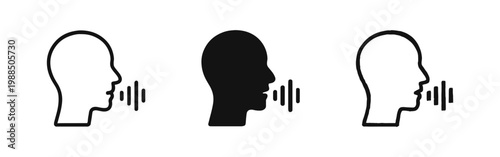 Voice Recognition Icon Set of Speaking Human Head