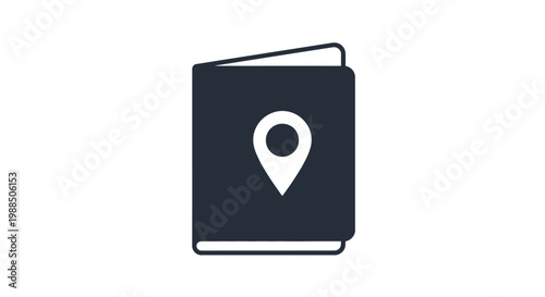 Icon of a book with map marker.