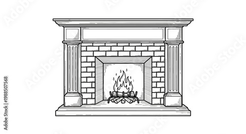 A line drawing of a fireplace with columns.