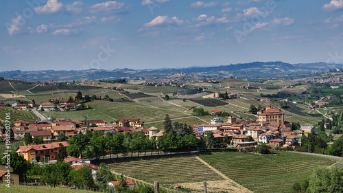 Landscapes of the Piedmontese Langhe and the vineyards in autumn, after the grape