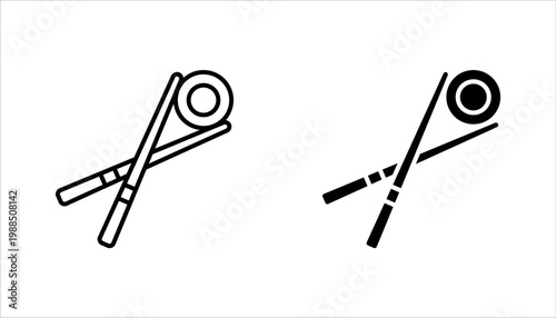 Sujeo linear icon set. Metal chopsticks. Spoon for eating. vector illustration on white background
