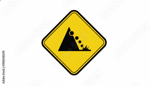 Hazard warning sign with radioactive decay symbol and falling particles for safety and radiation alerts