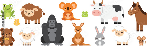 Canvas Print Cute Farm and Wild Animals Collection with Bear Sheep Cow Horse Kangaroo Koala F