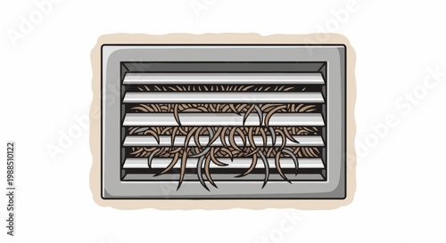 A clogged vent with dust and debris blocking the slats