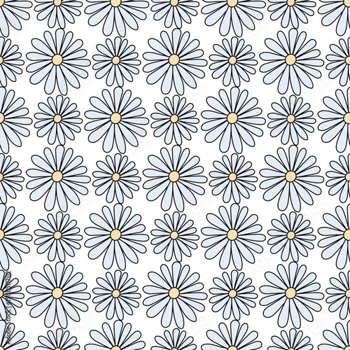 White camomile with petals. Seamless vector pattern. Repeating floral print. 