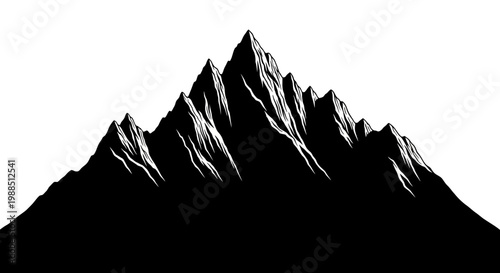 A minimalist black and white vector graphic illustration of a mountain range silhouette