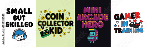 A young boy is a skilled gamer and coin collector in training design